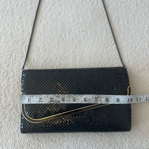 Vintage 80s Black Mesh Evening Clutch with Gold Trim - Picture 12 of 16